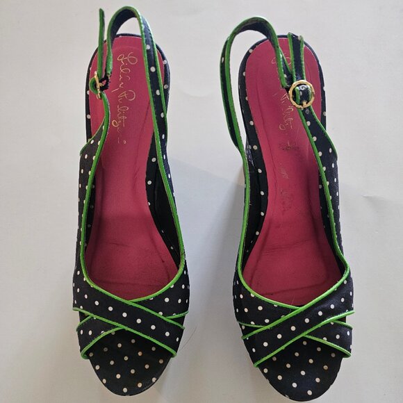 8.5 Lilly Pulitzer Peep Toe Wedge Slingback Sandals Lily Navy Blue Polka… - Picture 3 of 6